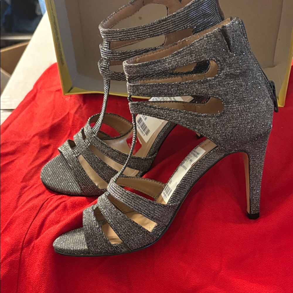 Elegant black pewter Strappy Heels 5